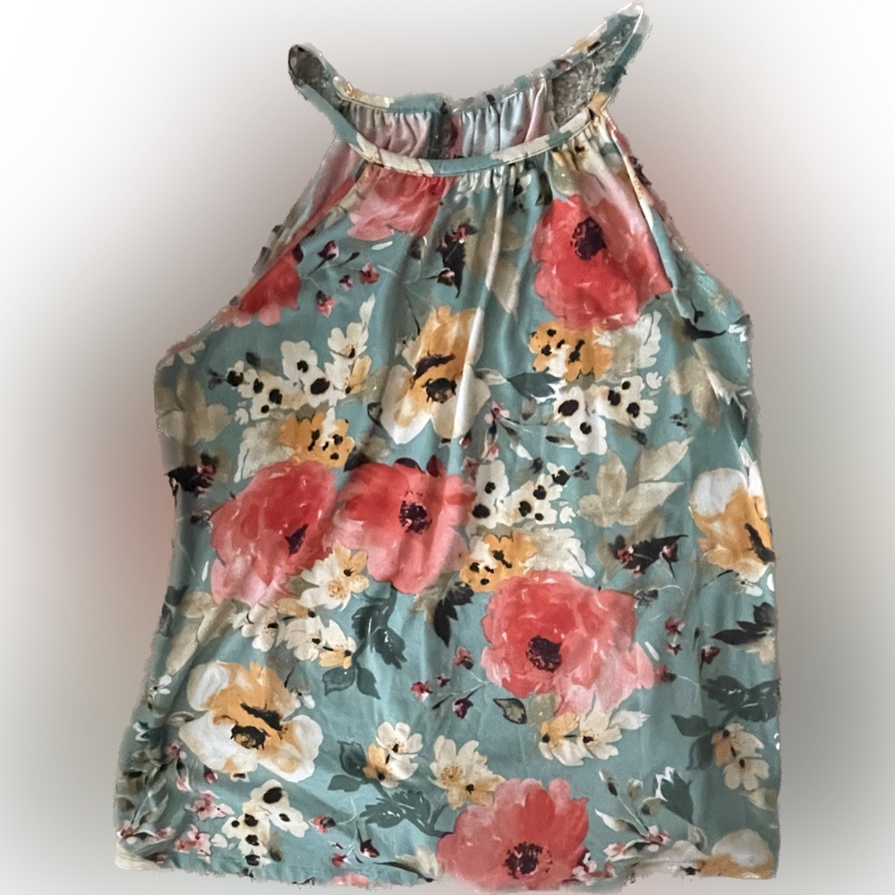 Beautiful floral tank eyelet back